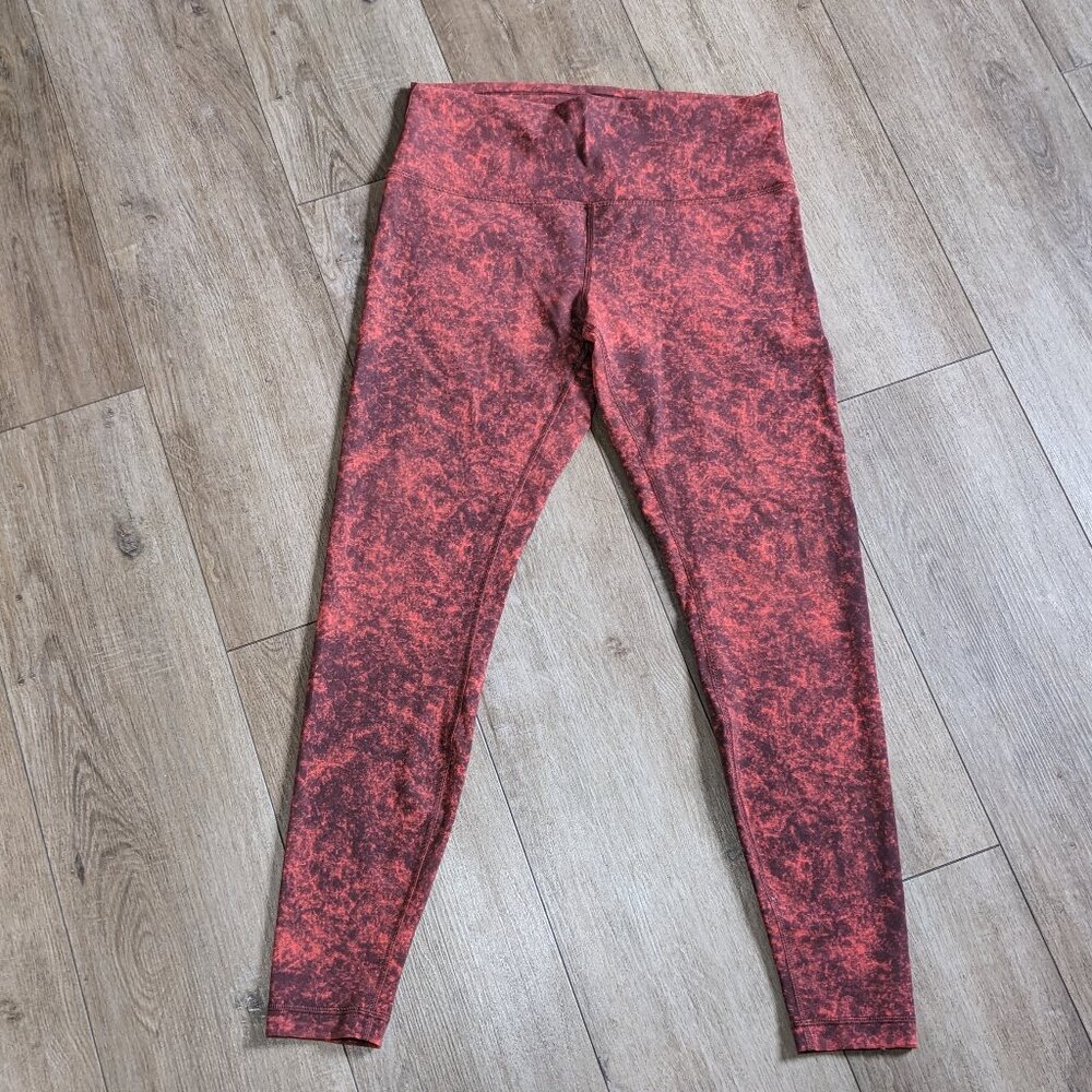 Lululemon Wunder Train Sz 12 High Rise Leggings Autumn Red Black Denim Wash